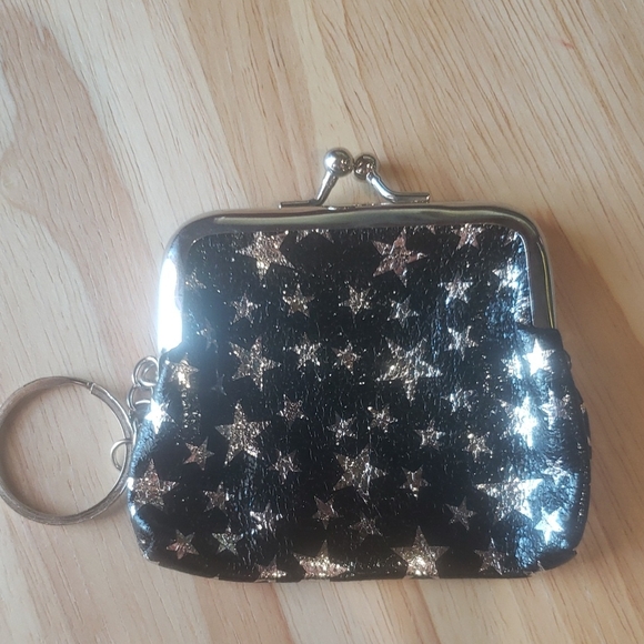 Black Star Print Coin Purse Wallet Clasp closure Small Change Pouch nwot - Picture 1 of 7